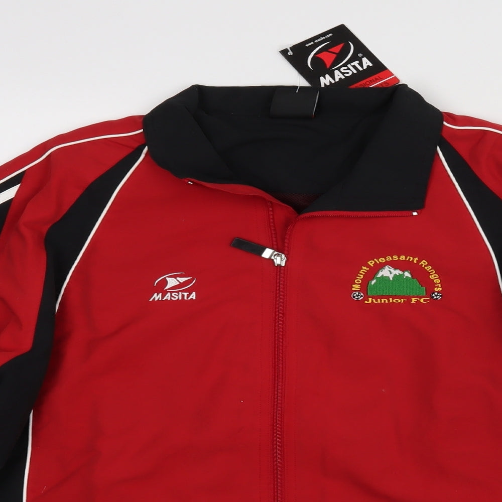 Close-up detail of Masita boys’ red jacket, size 15, years