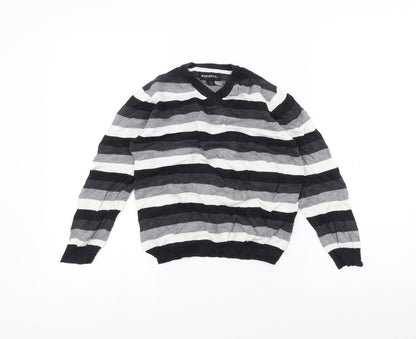 Rebel Boys Black Striped  Pullover Jumper Size 7-8 Years