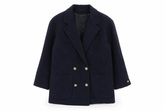 Front view of paul separates women’s blue overcoat coat, size UK 12