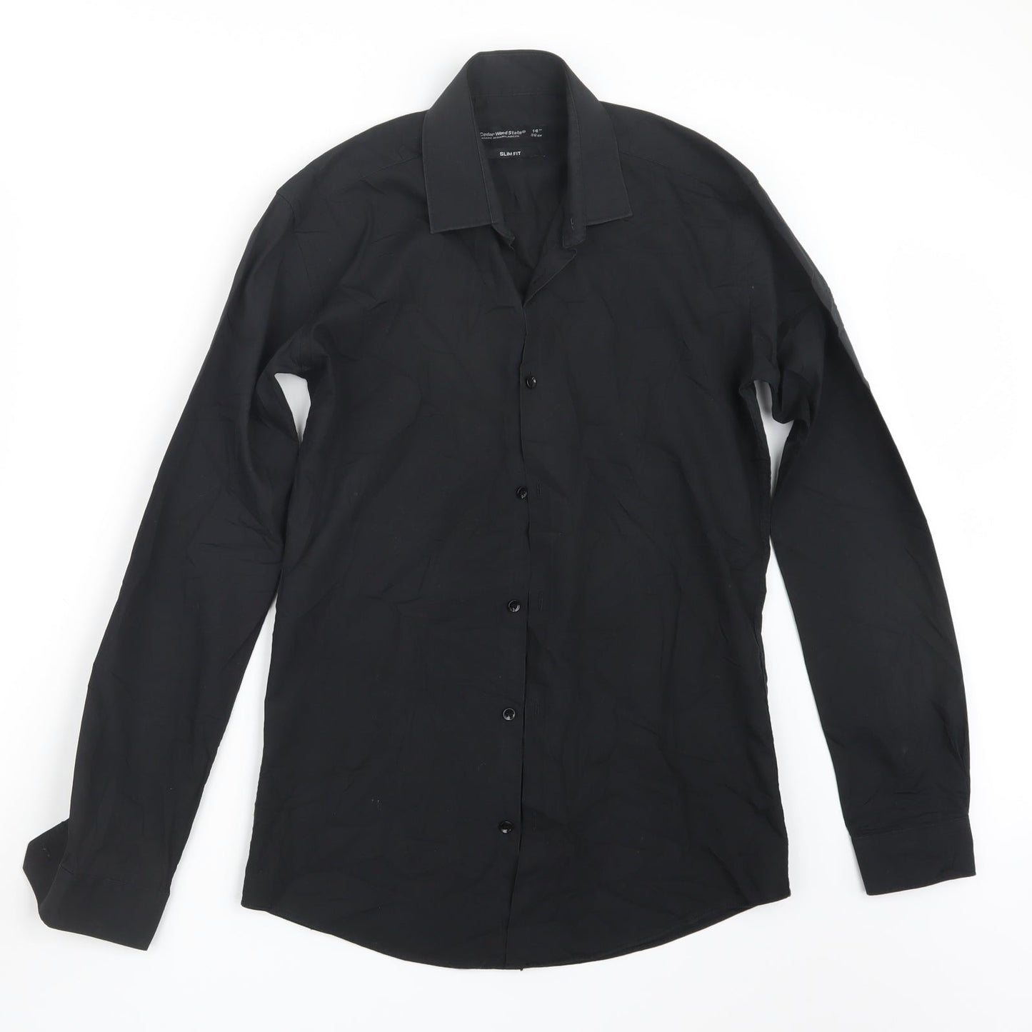 Mens UK Size 14 Cedar Wood State Black  Button-Up Long Sleeve Casual Shirt