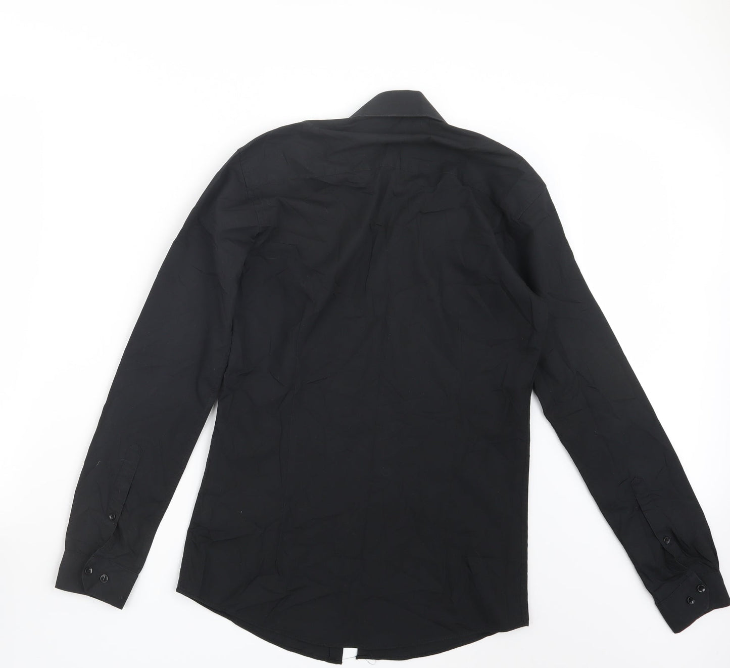 Mens UK Size 14 Cedar Wood State Black  Button-Up Long Sleeve Casual Shirt