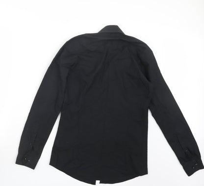 Mens UK Size 14 Cedar Wood State Black  Button-Up Long Sleeve Casual Shirt