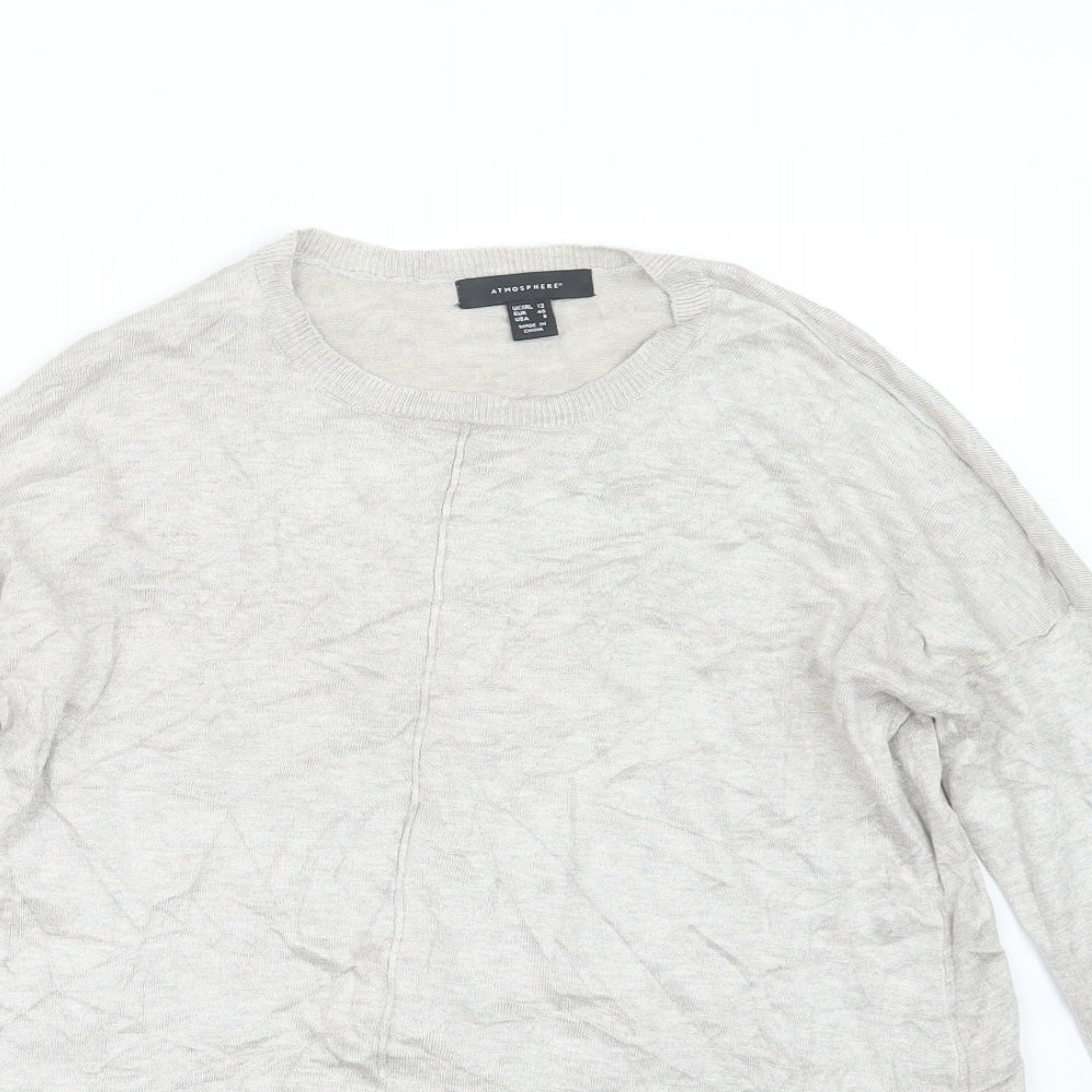 Close-up detail of Atmosphere women’s beige knit jumper, size UK 12