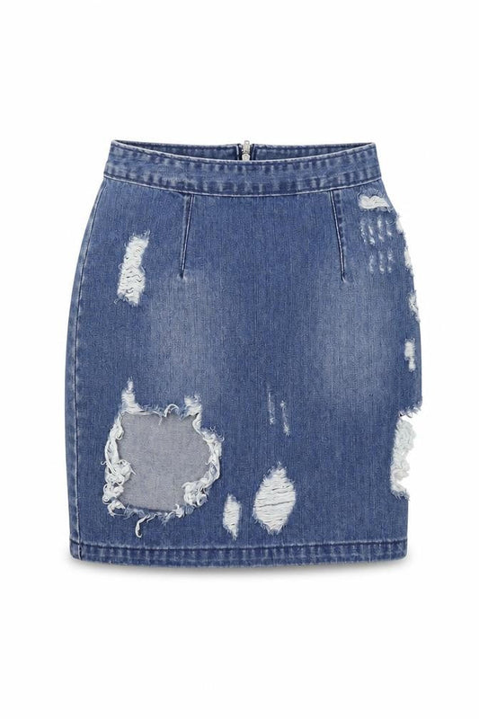 Missguided Womens Blue  Denim A-Line Skirt Size 8  - Distressed