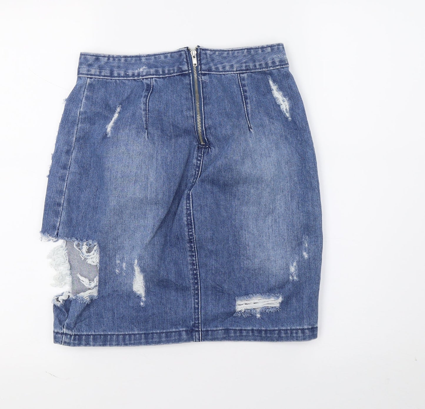Missguided Womens Blue  Denim A-Line Skirt Size 8  - Distressed