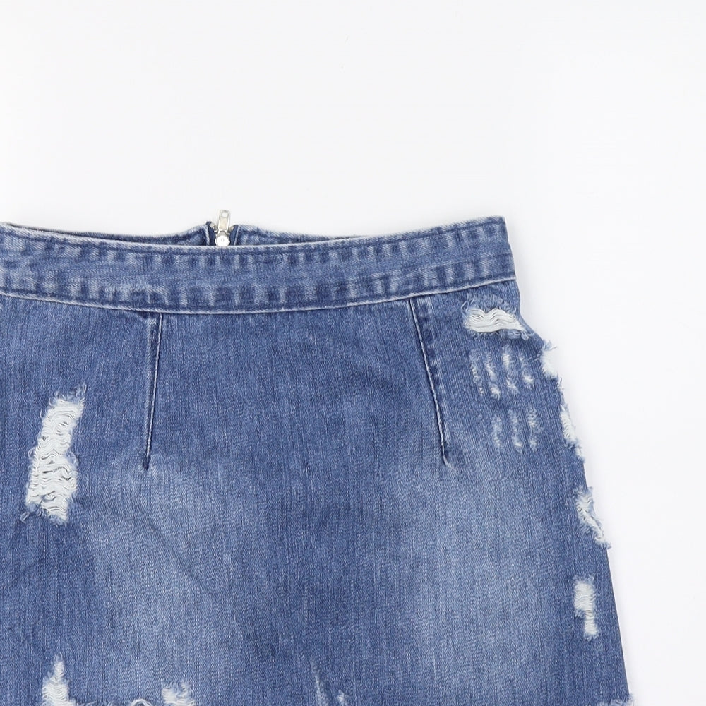Missguided Womens Blue  Denim A-Line Skirt Size 8  - Distressed
