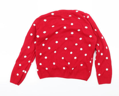 Cheeky Elf Girls Red  Knit Pullover Jumper Size 3-4 Years  - Snowman