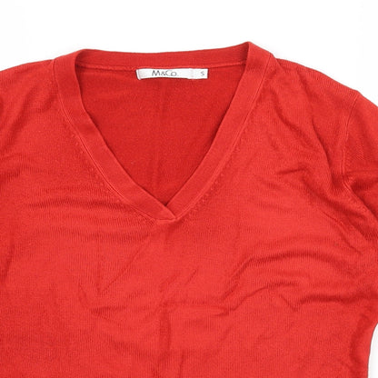 Womens UK Size S M&Co Red Pullover Jumper