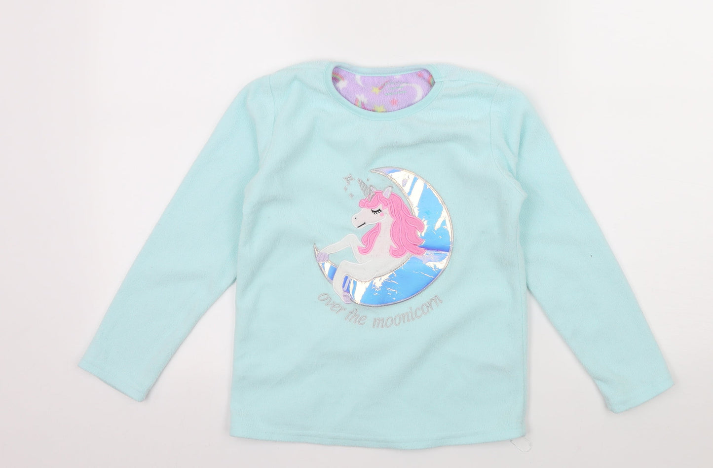 Primark Girls Blue  Fleece Top Pyjama Top Size 8-9 Years  - Unicorn