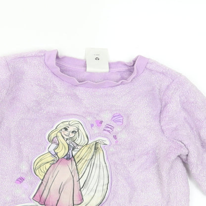 Disney Girls Purple Solid Fleece Top Pyjama Top Size 5-6 Years  - disney