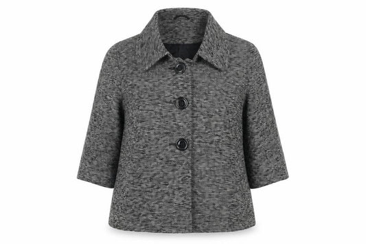 Front view of Evie women’s grey pea coat coat, size UK 18