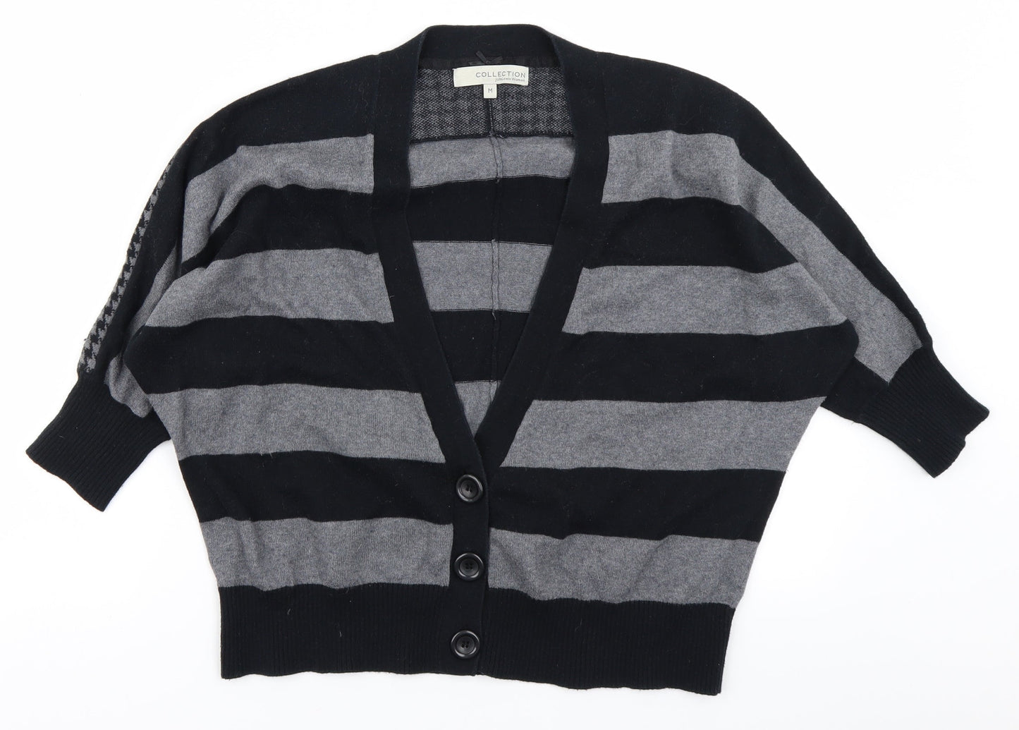 Collection Womens Black Striped Knit Cardigan Jumper Size M