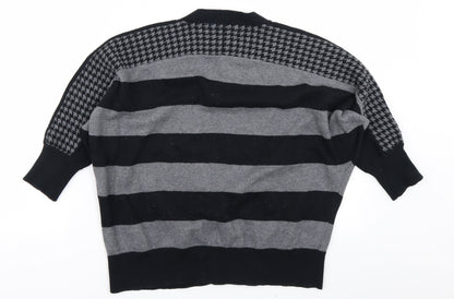Collection Womens Black Striped Knit Cardigan Jumper Size M
