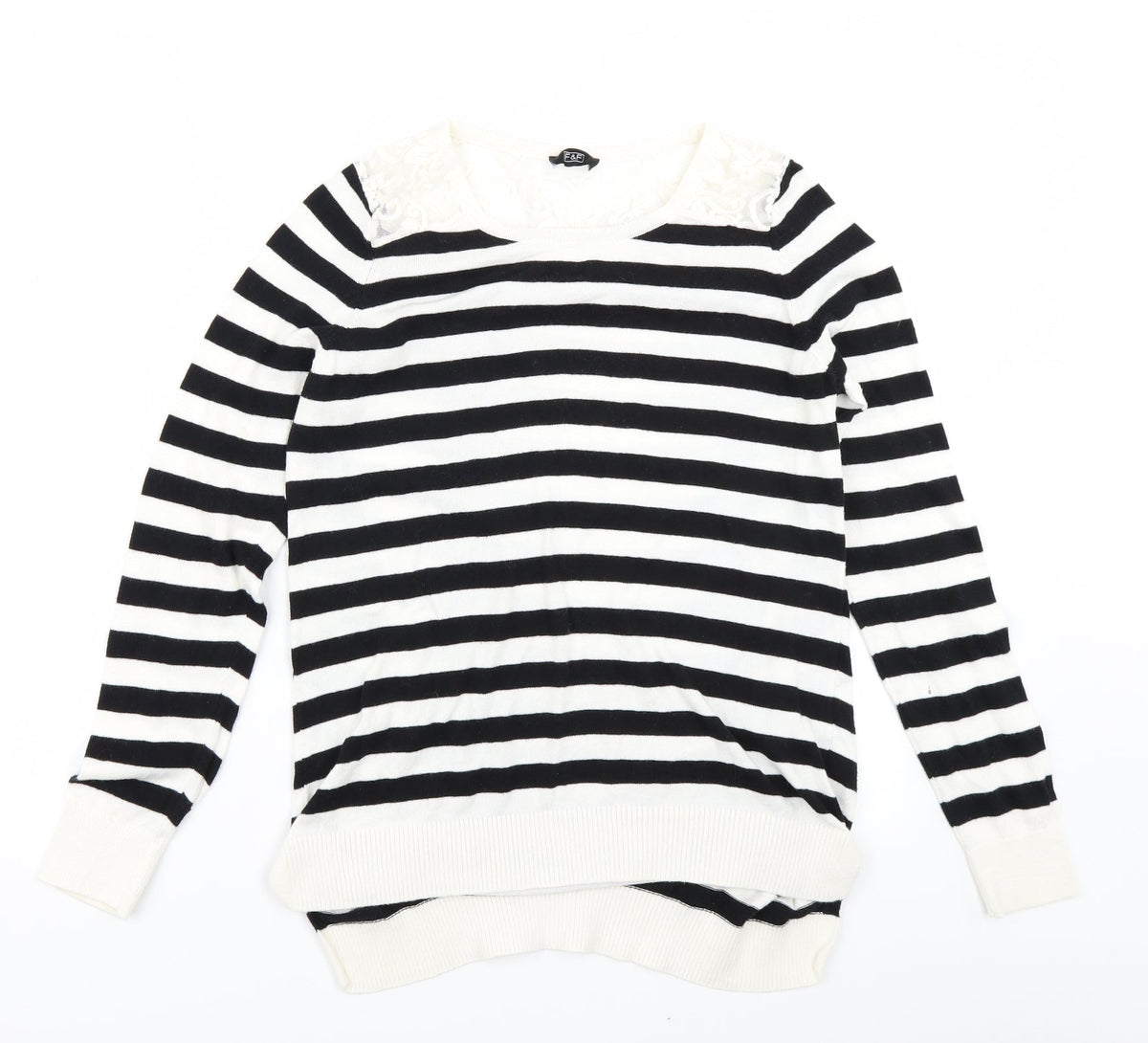 F&F Womens White Striped Knit Pullover Jumper Size 8