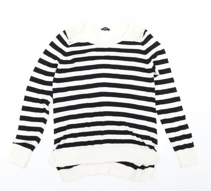 F&F Womens White Striped Knit Pullover Jumper Size 8
