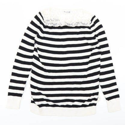 F&F Womens White Striped Knit Pullover Jumper Size 8
