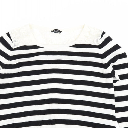 F&F Womens White Striped Knit Pullover Jumper Size 8