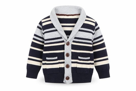Rebel Boys Blue Striped Knit Cardigan Jumper Size 24 Months