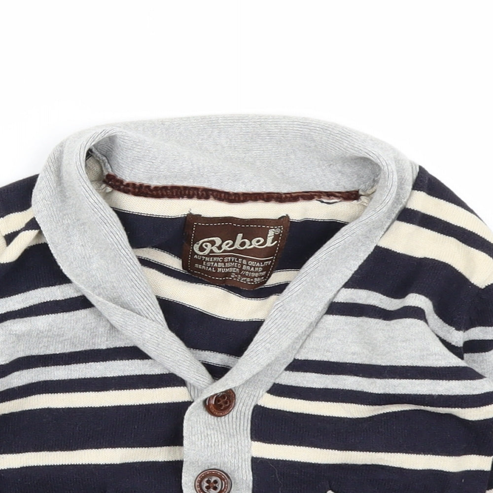 Rebel Boys Blue Striped Knit Cardigan Jumper Size 24 Months