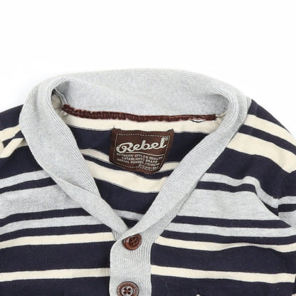 Rebel Boys Blue Striped Knit Cardigan Jumper Size 24 Months