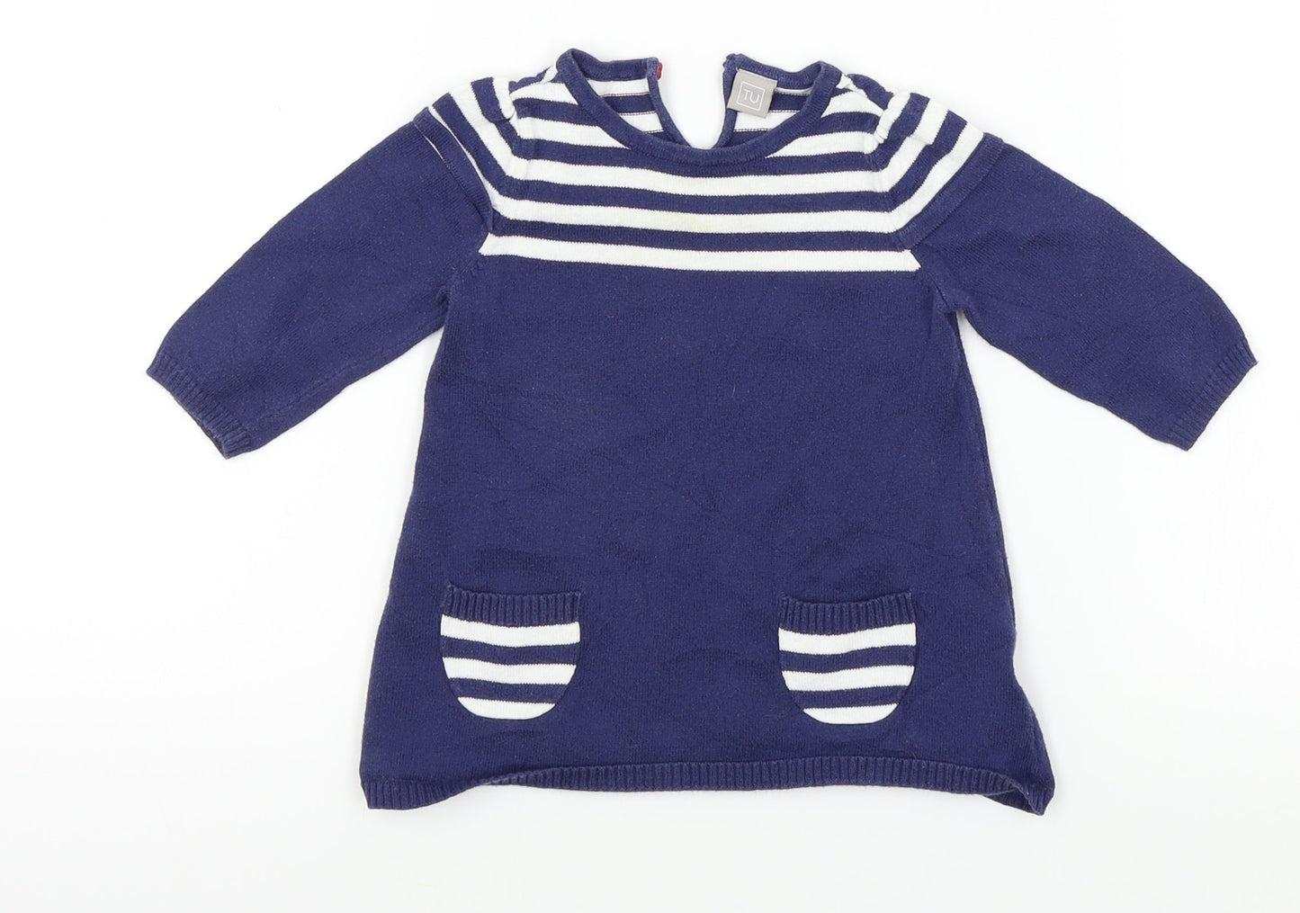 TU Girls Blue Striped  A-Line  Size 3-6 Months