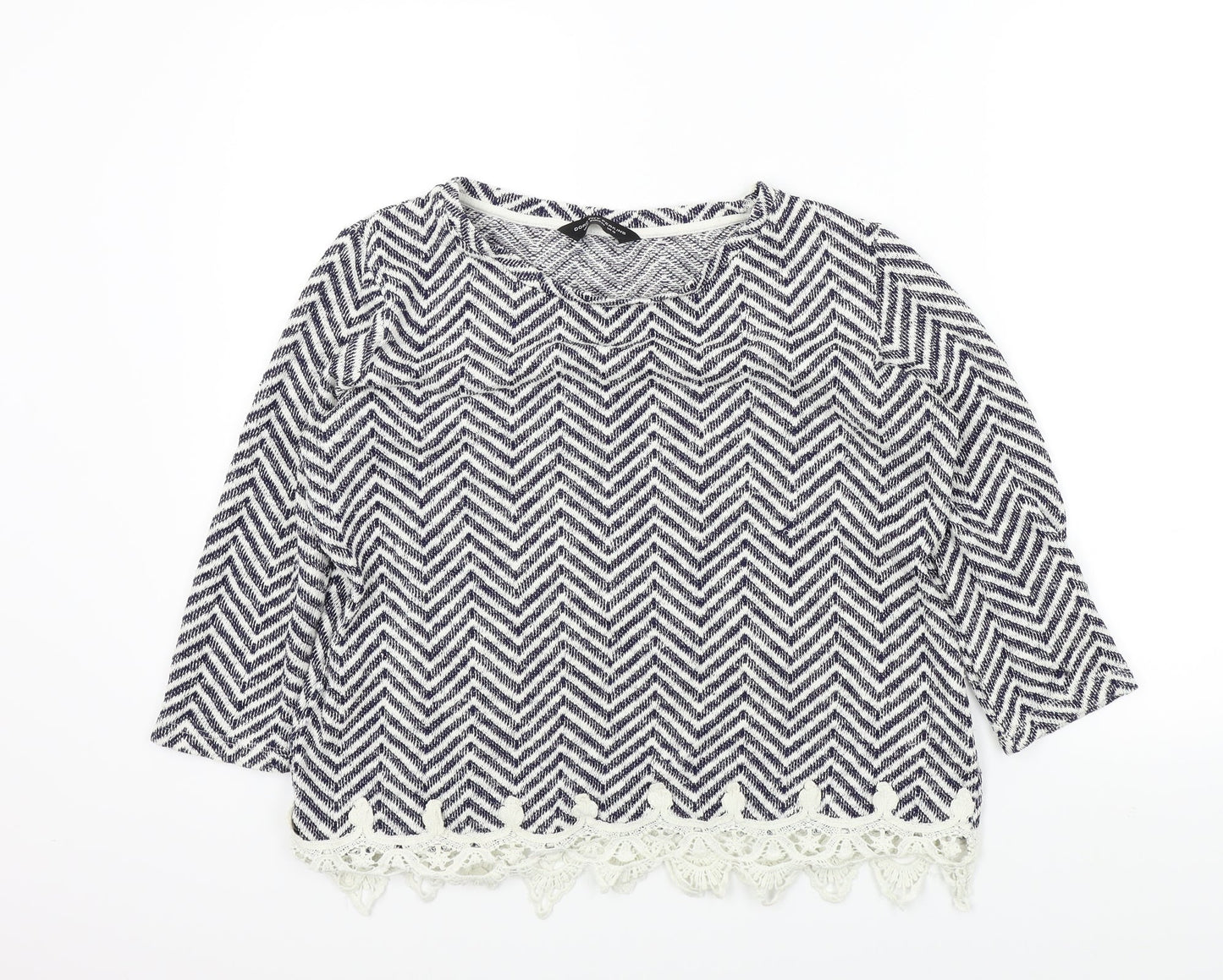 Dorothy Perkins Womens Blue Geometric  Pullover Jumper Size 12  - LACE HEM