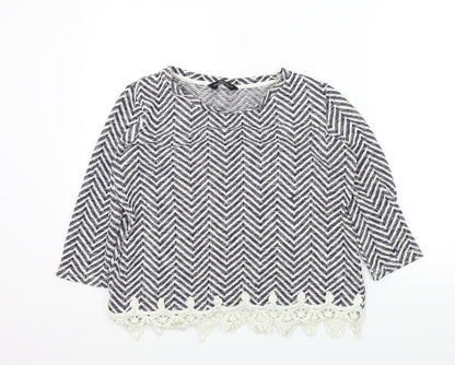 Dorothy Perkins Womens Blue Geometric  Pullover Jumper Size 12  - LACE HEM