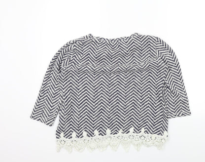 Dorothy Perkins Womens Blue Geometric  Pullover Jumper Size 12  - LACE HEM
