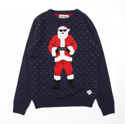 Threadbare Mens Blue Argyle/Diamond  Pullover Sweatshirt Size M