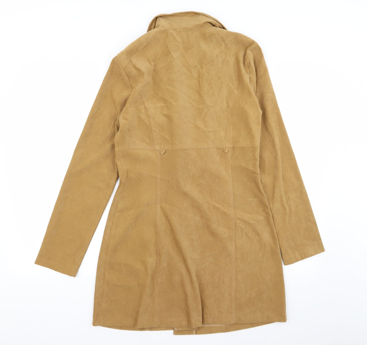 Back view of donna b women’s beige overcoat coat, size L