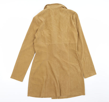 Back view of donna b women’s beige overcoat coat, size L