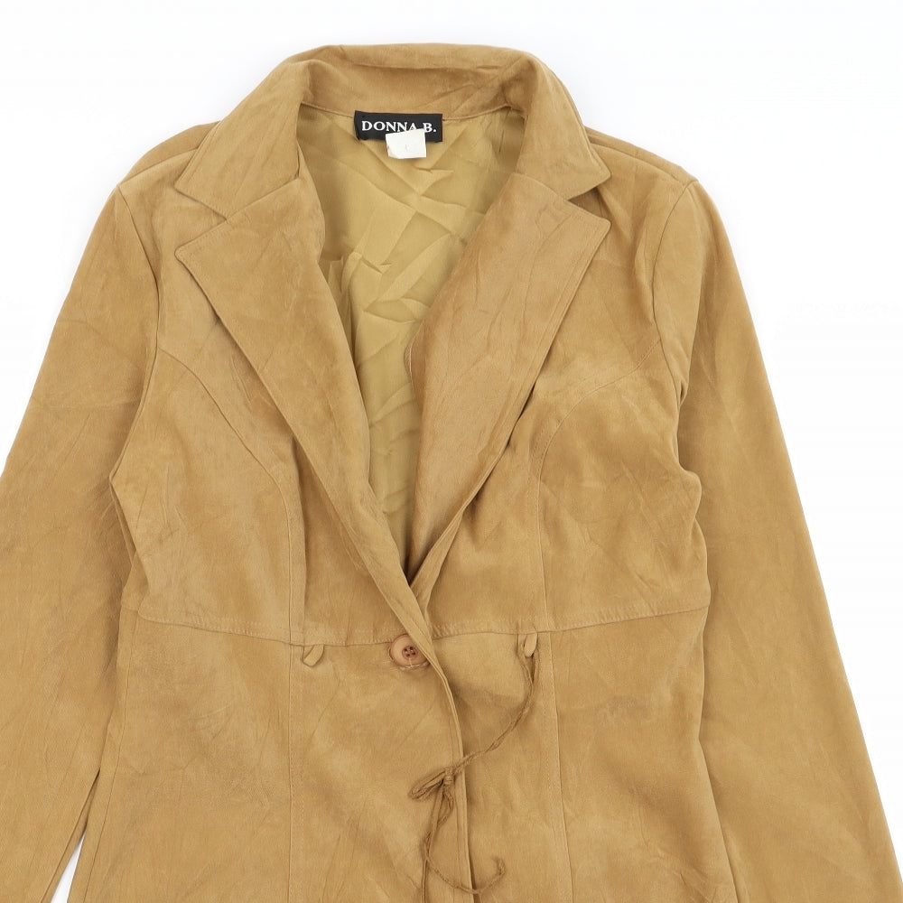 Close-up detail of donna b women’s beige overcoat coat, size L