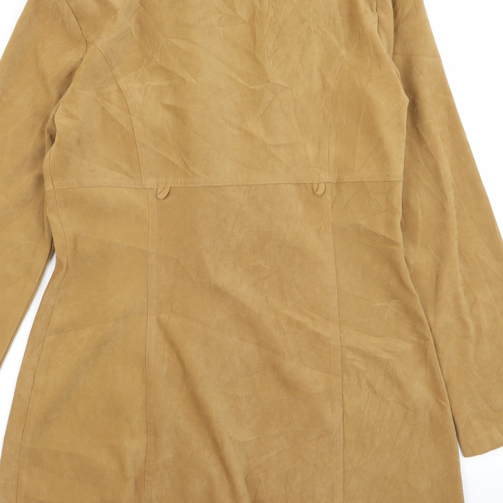 Brand and care label for donna b women’s beige overcoat coat, size L