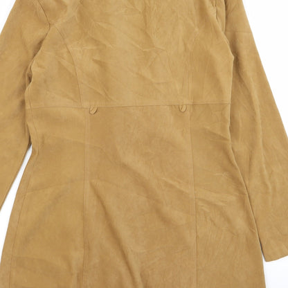 Brand and care label for donna b women’s beige overcoat coat, size L