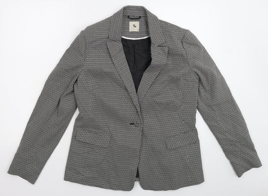 TU Womens Black Geometric  Jacket Suit Jacket Size 14