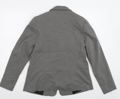 TU Womens Black Geometric  Jacket Suit Jacket Size 14