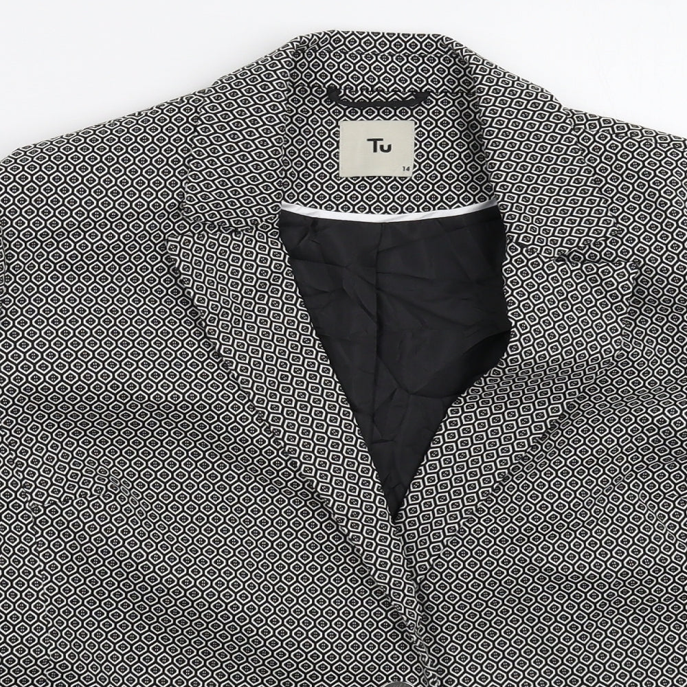 TU Womens Black Geometric  Jacket Suit Jacket Size 14