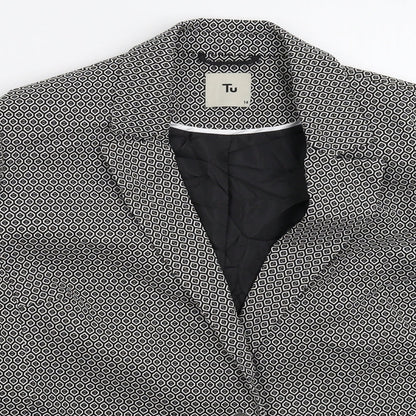 TU Womens Black Geometric  Jacket Suit Jacket Size 14