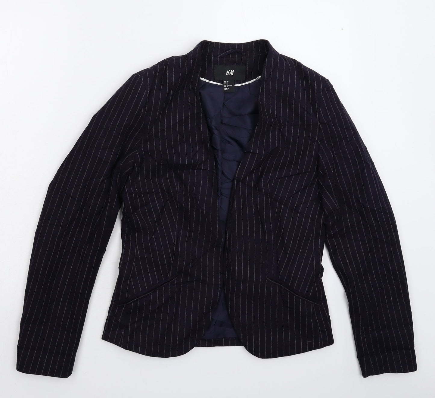 H&M Womens Blue Striped  Jacket Blazer Size 10