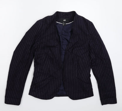 H&M Womens Blue Striped  Jacket Blazer Size 10