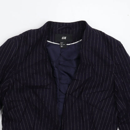 H&M Womens Blue Striped  Jacket Blazer Size 10