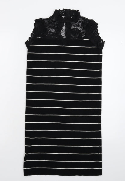 Preworn Womens Black Striped Knit Jumper Dress  Size S