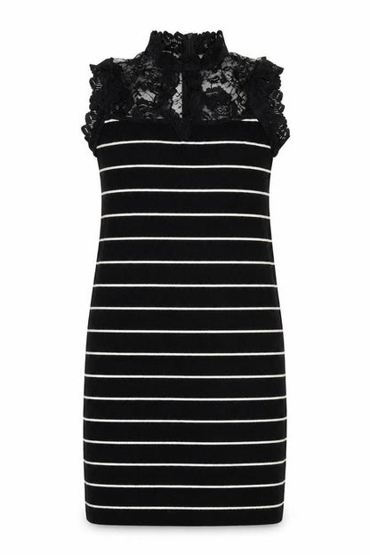 Preworn Womens Black Striped Knit Jumper Dress  Size S