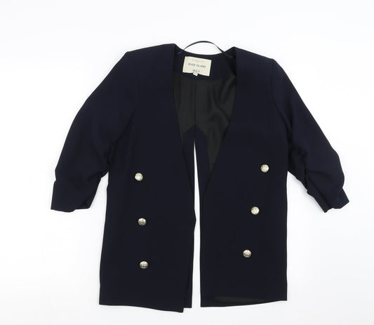 River Island Womens Blue   Jacket Suit Jacket Size 8  - split back, ruched sleeve