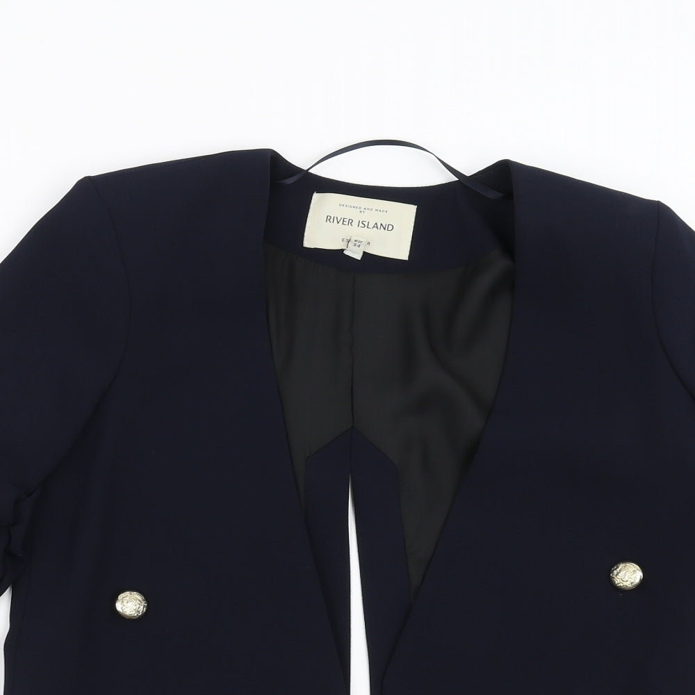 River Island Womens Blue   Jacket Suit Jacket Size 8  - split back, ruched sleeve