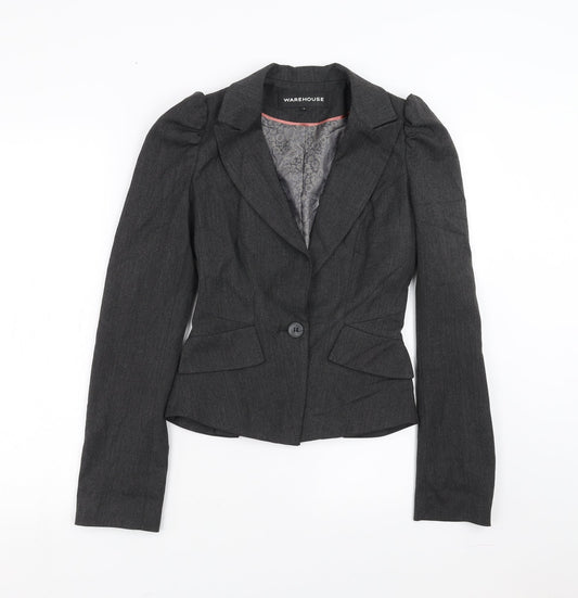Warehouse Womens Grey Herringbone  Jacket Suit Jacket Size 8