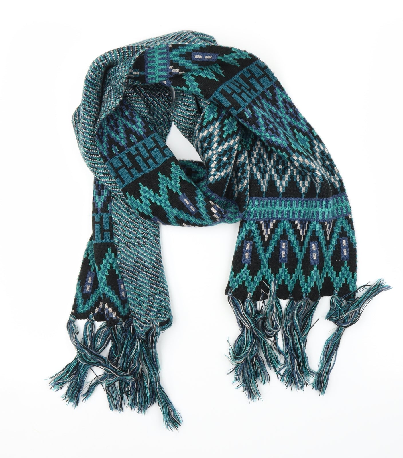 Preworn Unisex Green Fair Isle   Scarf