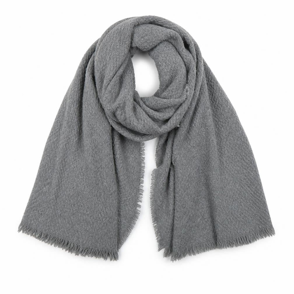 Front view of Preworn unisex grey shawl/wrap