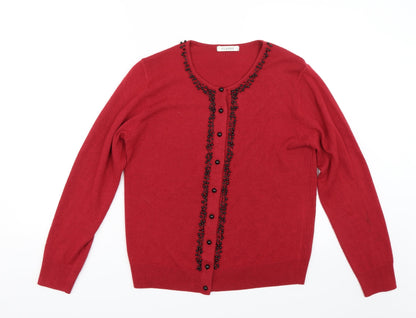 Womens UK Size 10 Classic Red Cardigan Jumper