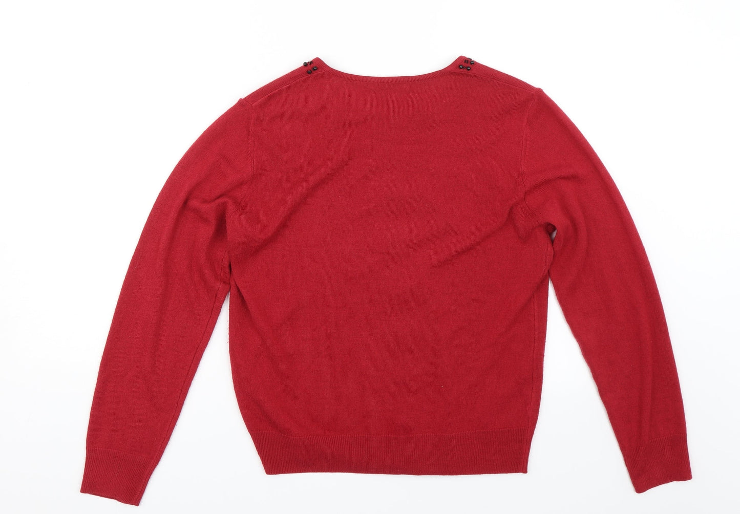 Womens UK Size 10 Classic Red Cardigan Jumper
